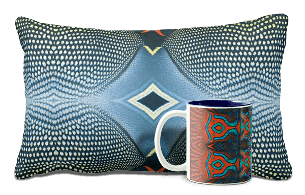 Fish Patterned Pillow and Mug Ocean-Aware